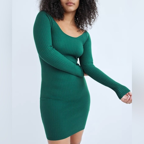 Wilfred Aritzia|Emerald Forest Green Ribbed Long sleeve Bodycon Dress•••Small - Picture 1 of 12